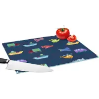 KitchenYeah Glazen Snijplank - 39x28 - Patronen - Vliegtuig - Boot - Vrachtwagen - Jongetje - Jongens - Kinderen - Kids - Snijplanken Glas