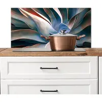 KitchenYeah Spatscherm keuken 90x45 cm - Kookplaat achterwand Bladeren - Natuur - Stilleven - Blauw - Muurbeschermer - Spatwand fornuis - Hoogwaardig aluminium