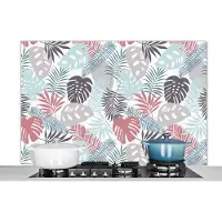 KitchenYeah Spatscherm - Bladeren - Monstera - Pastel - Jungle - Patronen - Achterwand - 120x80 cm - Spatwand keuken