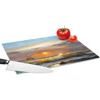 KitchenYeah Glazen Snijplank - 39x28 - Schilderij - Water - Zeilboot - Olieverf - Snijplanken Glas