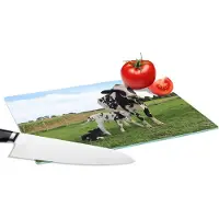 KitchenYeah Glazen Snijplank - 28x20 - Koe - Kalf - Dieren - Gras - Snijplanken Glas