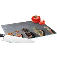 KitchenYeah Glazen Snijplank - 28x20 - Pollepel - Kruiden - Specerijen - Industrieel - Snijplanken Glas