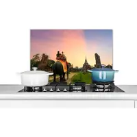 KitchenYeah Spatscherm keuken 70x50 cm - Kookplaat achterwand Olifant - Dieren - Dorp - Natuur - Muurbeschermer - Spatwand fornuis - Hoogwaardig aluminium