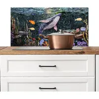 KitchenYeah Spatscherm keuken 80x40 cm - Kookplaat achterwand Mozaïek - Walvis - Koraal - Water - Muurbeschermer - Spatwand fornuis - Hoogwaardig aluminium