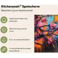 KitchenYeah Spatscherm keuken 100x65 cm - Kookplaat achterwand Bloemen - Tak - Abstract - Roze - Muurbeschermer - Spatwand fornuis - Hoogwaardig aluminium