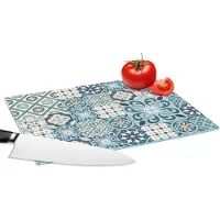 KitchenYeah Glazen Snijplank - 28x20 - Bloemen - Blauw - Design - Tegel - Snijplanken Glas