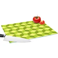 KitchenYeah Glazen Snijplank - 39x28 - Patroon - Groen - Blokken - Snijplanken Glas