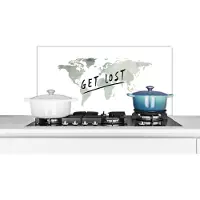 KitchenYeah Spatscherm keuken 90x45 cm - Kookplaat achterwand Wereldkaart - Aquarelverf - Spreuk - Muurbeschermer - Spatwand fornuis - Hoogwaardig aluminium