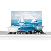 KitchenYeah Spatscherm keuken 70x50 cm - Kookplaat achterwand Schilderij - Olieverf - Boot - Water - Muurbeschermer - Spatwand fornuis - Hoogwaardig aluminium