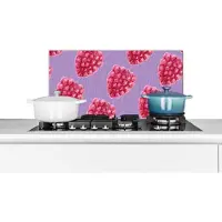 KitchenYeah Spatscherm keuken 60x30 cm - Kookplaat achterwand Framboos - Paars - Aquarelverf - Muurbeschermer - Spatwand fornuis - Hoogwaardig aluminium
