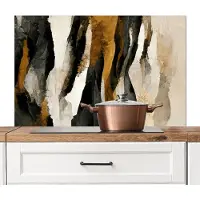 KitchenYeah Spatscherm keuken 100x65 cm - Kookplaat achterwand Kunst - Landschap - Bergen - Zwart - Wit - Beige - Muurbeschermer - Spatwand fornuis - Hoogwaardig aluminium