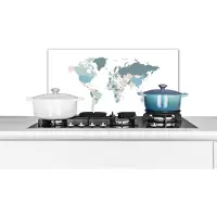 KitchenYeah Spatscherm keuken 70x30 cm - Kookplaat achterwand Wereldkaart - Blauw - Tint - Roze - Muurbeschermer - Spatwand fornuis - Hoogwaardig aluminium