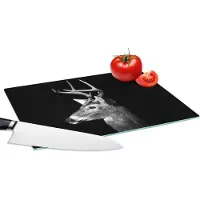 KitchenYeah Glazen Snijplank - 28x20 - Hert - Dieren - Zwart - Wit - Snijplanken Glas