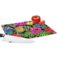 KitchenYeah Glazen Snijplank - 28x20 - Tropisch - Patronen - Bloemen - Monstera - Snijplanken Glas
