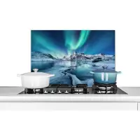 KitchenYeah Spatscherm keuken 70x50 cm - Kookplaat achterwand Noorderlicht - Sneeuw - IJs - Noorwegen - Muurbeschermer - Spatwand fornuis - Hoogwaardig aluminium