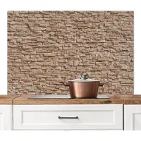 KitchenYeah Spatscherm keuken 120x80 cm - Kookplaat achterwand Steen - Bakstenen - Textuur - Beige - Muurbeschermer - Spatwand fornuis - Hoogwaardig aluminium