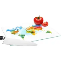KitchenYeah Glazen Snijplank - 28x20 - Wereldkaart - Waterverf - Kleuren - Snijplanken Glas