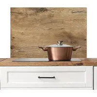 KitchenYeah Spatscherm keuken 90x60 cm - Kookplaat achterwand Bruin - Houtmotief - Muurbeschermer - Spatwand fornuis - Hoogwaardig aluminium