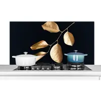 KitchenYeah Spatscherm keuken 120x60 cm - Kookplaat achterwand Bladeren - Tak - Goud - Luxe - Muurbeschermer - Spatwand fornuis - Hoogwaardig aluminium
