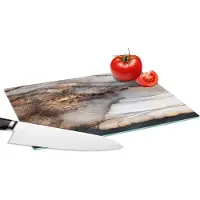 KitchenYeah Glazen Snijplank - 28x20 - Storm - Goud - Abstract - Snijplanken Glas