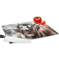 KitchenYeah Glazen Snijplank - 39x28 - Schotse hooglander - Rook - Bloemen - Snijplanken Glas