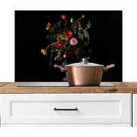KitchenYeah Spatscherm keuken 90x60 cm - Kookplaat achterwand Bloemen - Bessen - Klassiek - Muurbeschermer - Spatwand fornuis - Hoogwaardig aluminium