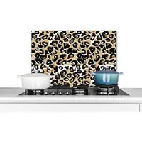 KitchenYeah Spatscherm keuken 70x50 cm - Kookplaat achterwand Panterprint - Waterverf - Bruin - Muurbeschermer - Spatwand fornuis - Hoogwaardig aluminium