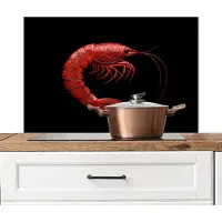 KitchenYeah Spatscherm keuken 90x60 cm - Kookplaat achterwand Garnaal - Rood - Dieren - Muurbeschermer - Spatwand fornuis - Hoogwaardig aluminium