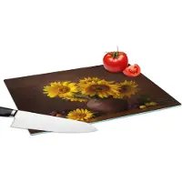 KitchenYeah Glazen Snijplank - 39x28 - Zonnebloemen - Vaas - Stilleven - Snijplanken Glas