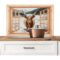 KitchenYeah Spatscherm keuken 90x60 cm - Kookplaat achterwand Schotse Hooglander - Landschap - Landelijk - Bergen - Winter - Doorkijk - Muurbeschermer - Spatwand fornuis - Hoogwaardig aluminium