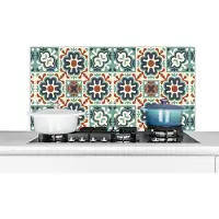 KitchenYeah Spatscherm keuken 100x50 cm - Kookplaat achterwand Bloem - Ornament - Patroon - Muurbeschermer - Spatwand fornuis - Hoogwaardig aluminium