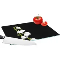 KitchenYeah Glazen Snijplank - 28x20 - Lelietjes van dalen - Bloemen - Zwart - Flora - Snijplanken Glas