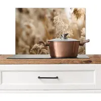KitchenYeah Spatscherm keuken 70x50 cm - Kookplaat achterwand Riet - Plant - Natuur - Beige - Muurbeschermer - Spatwand fornuis - Hoogwaardig aluminium
