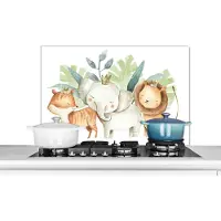 KitchenYeah Spatscherm keuken 90x60 cm - Kookplaat achterwand Jungle - Olifant - Vos - Leeuw - Muurbeschermer - Spatwand fornuis - Hoogwaardig aluminium