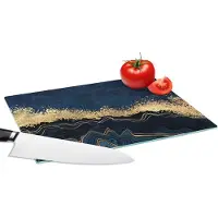 KitchenYeah Glazen Snijplank - 28x20 - Marmer - Textuur - Goud - Illustratie - Snijplanken Glas