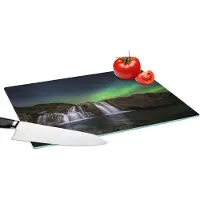 KitchenYeah Glazen Snijplank - 39x28 - Noorderlicht - Waterval - IJsland - Natuur - Snijplanken Glas