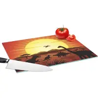 KitchenYeah Glazen Snijplank - 39x28 - Dino - Zon - Natuur - Tekening - Kinderen - Jongens - Snijplanken Glas