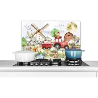 KitchenYeah Spatscherm keuken 70x50 cm - Kookplaat achterwand Boerderij - Trekker - Kinderen - Dieren - Muurbeschermer - Spatwand fornuis - Hoogwaardig aluminium