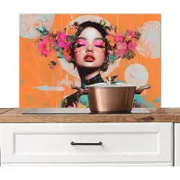 KitchenYeah Spatscherm keuken 80x55 cm - Kookplaat achterwand Portret - Vrouw - Abstract - Bloemen - Muurbeschermer - Spatwand fornuis - Hoogwaardig aluminium