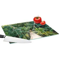 KitchenYeah Glazen Snijplank - 39x28 - Jungle - Palmboom - Brug - Natuur - Planten - Snijplanken Glas