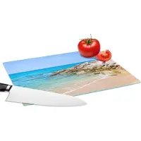 KitchenYeah Glazen Snijplank - 28x20 - Strand - Zee - Tropisch - Zomer - Snijplanken Glas
