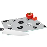 KitchenYeah Glazen Snijplank - 28x20 - Donut - Patronen - Koffie - Zwart Wit - Snijplanken Glas