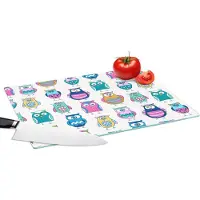 KitchenYeah Glazen Snijplank - 39x28 - Regenboog - Uil - Cartoon - Snijplanken Glas