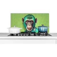 KitchenYeah Spatscherm keuken 80x40 cm - Kookplaat achterwand Aap - Colbert - Bloemen - Neon - Portret - Muurbeschermer - Spatwand fornuis - Hoogwaardig aluminium