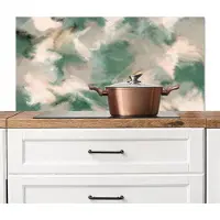 KitchenYeah Spatscherm keuken 100x50 cm - Kookplaat achterwand Kunst - Verf - Groen - Beige - Abstract - Muurbeschermer - Spatwand fornuis - Hoogwaardig aluminium