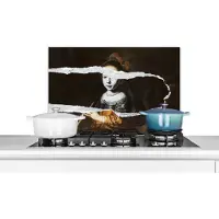 KitchenYeah Spatscherm keuken 70x50 cm - Kookplaat achterwand Elizabeth Spiegel - Zwart - Wit - Muurbeschermer - Spatwand fornuis - Hoogwaardig aluminium