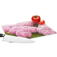 KitchenYeah Glazen Snijplank - 28x20 - Struik - Bloemen - Roze - Hortensia - Snijplanken Glas