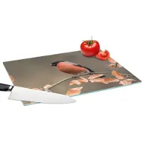 KitchenYeah Glazen Snijplank - 39x28 - Vogel - Bladeren - Herfst - Goudvink - - Snijplanken Glas