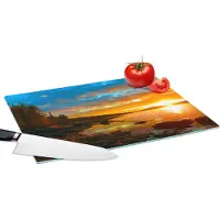 KitchenYeah Glazen Snijplank - 39x28 - Zon - Landschap - Water - Bomen - Snijplanken Glas