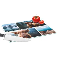 KitchenYeah Glazen Snijplank - 39x28 - Schotse hooglander - Collage - Berg - Snijplanken Glas